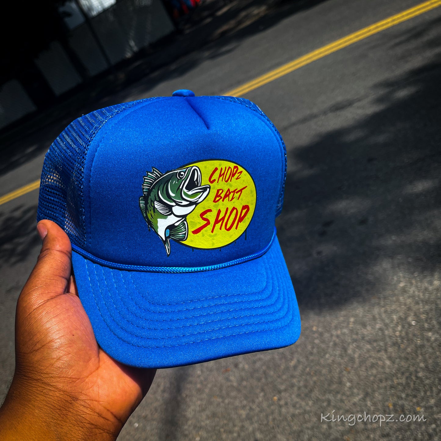 Royal blue Chopz Bait Shop Trucker