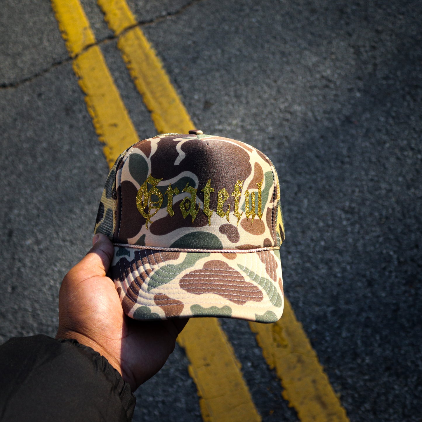 Gold Grateful Camo  Trucker